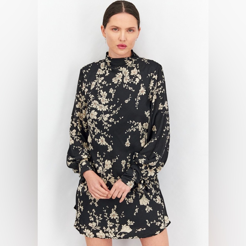 Free People - NWT - Women Flounce Sleeve High Neck Mini Dress, - Medium